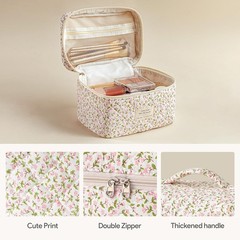 HBselect Quilted Makeup Bag, 3PCS Cotton Large Travel A-3PCS-Floral 17
