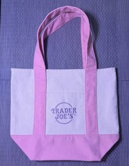 Trader Joe’s Colorblock Canvas Tote Bag Reusable Pink Green Beige Shopping Bag