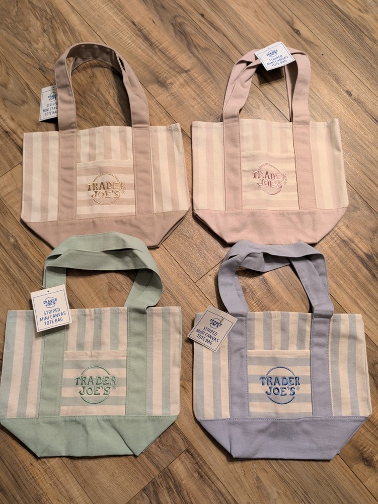 Trader Joe’s Mini Pastel Stripe Canvas Tote Bag Set Of 4 – Limited Edition 2026
