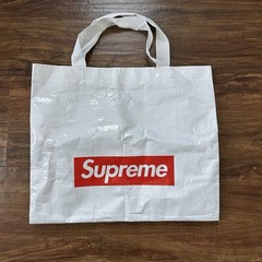 Supreme White/Red Box Logo Reusable Plastic Tote Bag Double Handles 12in