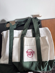 Trader Joe’s Reusable Logo Canvas Tote Bag Large White Green Red 2-Pack