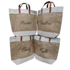 Weekender Reusable Shopping Leather Handle Jute Carry Bag Wedding Party Gift