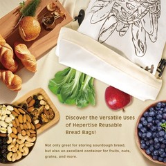 Hepertise Reusable Bread Bags，Cotton Waterproof 17 inches x 12 inches, White