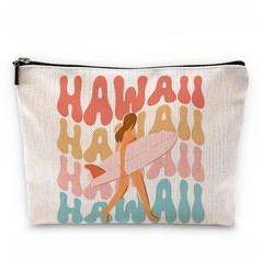 Sufamb Retro Groovy Hawaii Aloha Surf Girl Makeup Bag,Summer Beach Multicolor