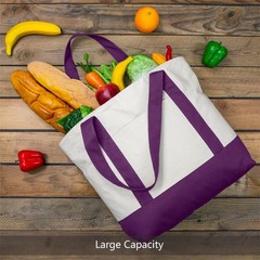 Canvas Tote Bag with External Pocket 1Pk Reusable Bag Top Zipper Closure Purple