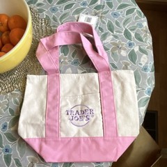 Trader Joe’s Foldable Pink Beige Canvas Color Block Tote Bag