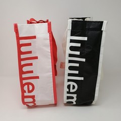 Lot of 2 LULULEMON Reusable Small Tote Bags 9″ x 11″ w/ Handles Red White Black