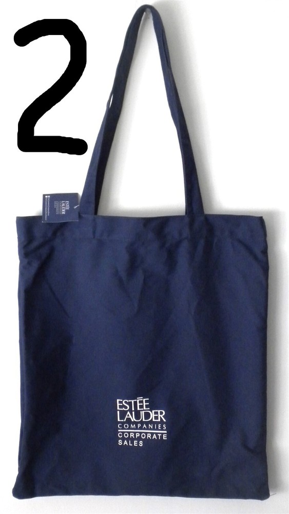 2X ESTEE LAUDER 15X14″ NAVY BLUE CANVAS ” CORPORATE SALES ” SHOP BEACH TOTE BAG