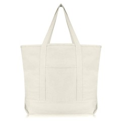 22″ Large Cotton Canvas Zippered Shopping Tote Grocery Bag in Natural