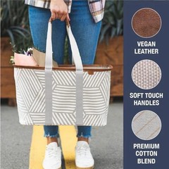 CleverMade Snapbasket LUXE Collapsible Tote – Geometric Taupe 1 Pack 30L / 8 …