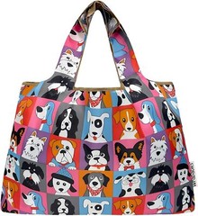 Large Foldable Tote Nylon Reusable Grocery Bags | Theme: Cute Dogs