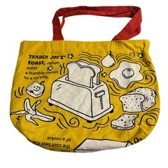 Trader Joes Toast Waffle Milk Breakfast Foods Cotton Shopping Bag Tote Reusable