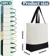 Colorful Polyester Sublimation Tote Bags Blanks Bulk, 10PCS Reusable Canvas Bags