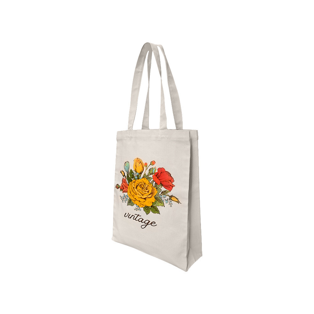 12″L x 15″H Reusable Canvas Grocery Bag Shopping Roses Tote Bag Flower Carrier
