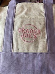 Trader Joe’s Mini Pastel Canvas Tote Bag Foldable Color Block Beige Purple