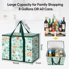 BALEINE 2Pk Insulated Reusable Grocery Bags, Collapsible Cooler Bag for Groce…