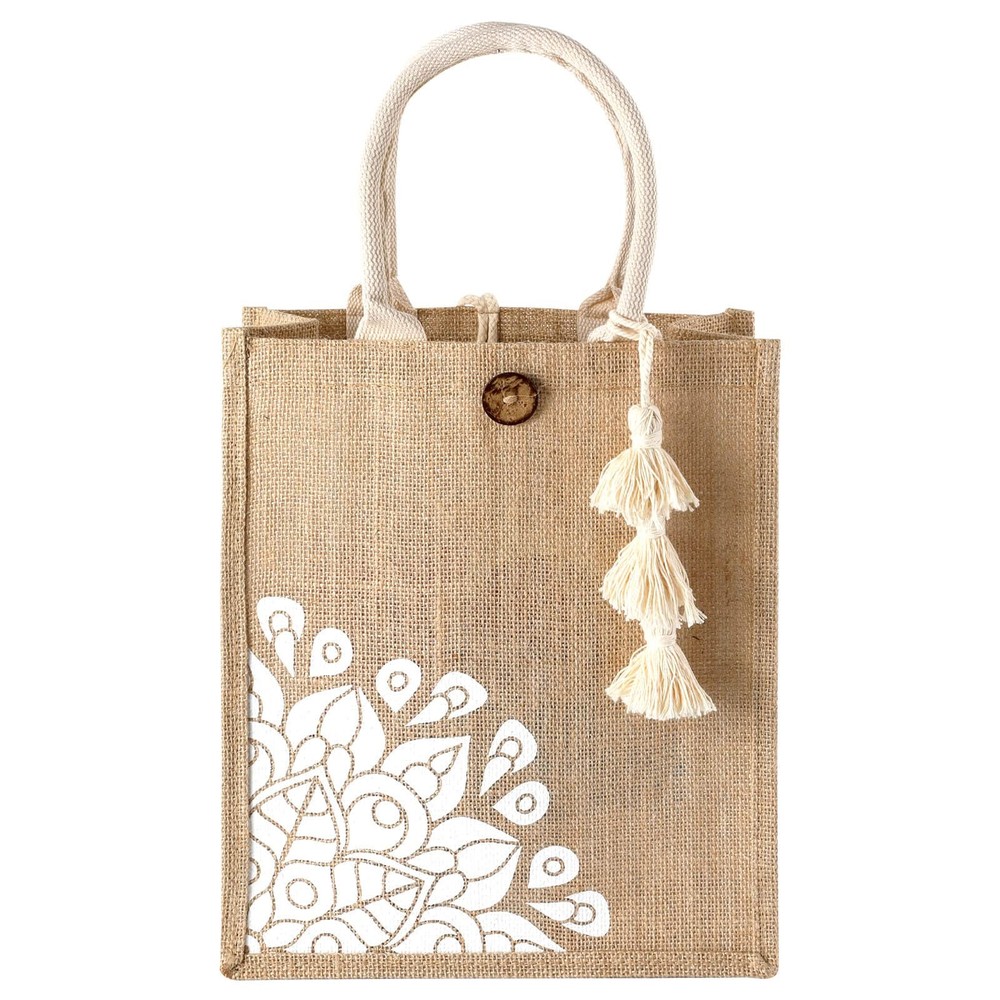 Small Jute Tote Bag for , Waterproof Straw Beach Tote with Tassel, Foldable B…
