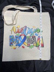 Canvas Foldable Tote Bag, Autism Mama Puzzle Pattern, Beige Multicolor