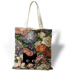 Aesthetic Floral Canvas Tote Bag, Reusable Grocery Shoulder Shopping Bags, St…