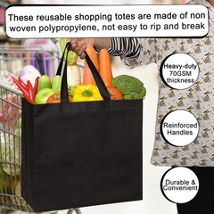 Black Reusable Totes Bag Reinforced Handles Non Woven Bulk Shopping Groceries