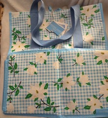Draper James Floral Blue Plaid Market Tote Bag