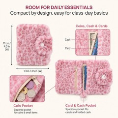 Krdrgey 2Pcs Fluffy Leopard Pencil Case Set, Cute Fuzzy Makeup Bag dark pink