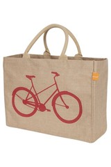 Jute Market Tote Bag with Bicycle Print, Durable Handle, Reinforced Bottom an…