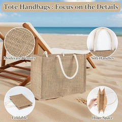 Burlap Tote Beach Bag Waterproof Jute Straw Bag Reusable Shopping Travel Gift