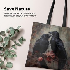 Aesthetic Goth Canvas Tote Bag – Gothic, Black Raven Couple, Women’s Cloth Sh…