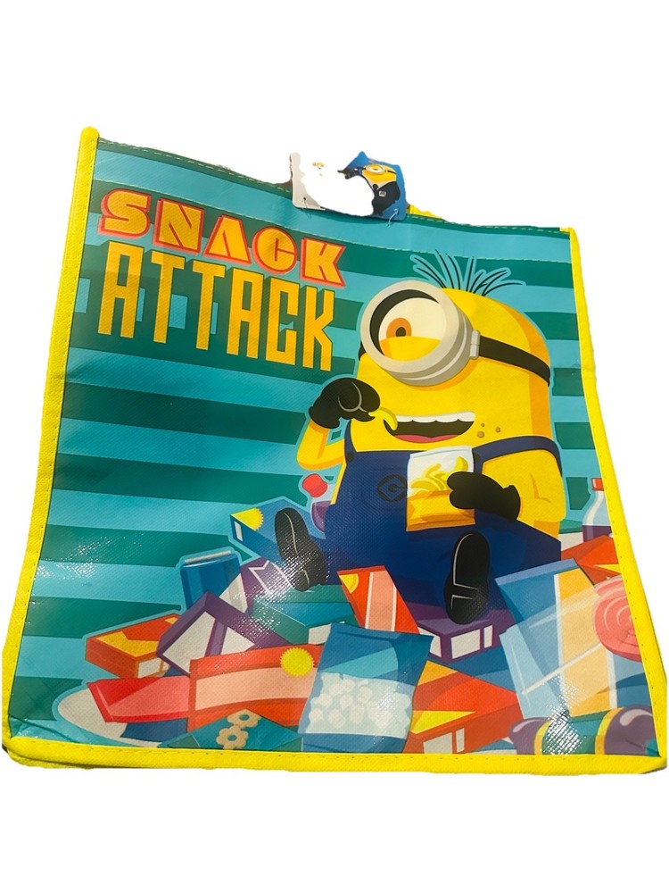 Minions Yellow 2-sided Shopping/Gift Tote Bag with Handles New! Snack Attack