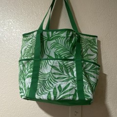 Green Leaf Print Foldable Polyester Reusable Shopping Bag Tote, MPN RM52469