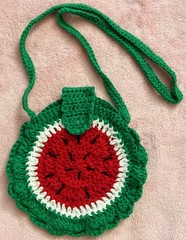 Handmade Crochet Watermelon Crossbody Bag Red Green Cotton Kids Teen Purse D-8″