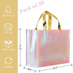 20-PCS Glossy Reusable Grocery Bag Pink Non-Woven Tote Bags with Handles