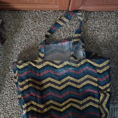 Large Multicolor Chevron Pattern Foldable Polyester Tote Bag, 18in x 15in Used