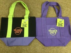 Set of Two (2) Trader Joe’s Mini Tote Bags Black/Purple & Purple with Lime NWT
