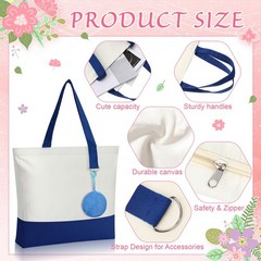 Canvas Tote Bags Bulk with Zipper and Plush Coin Purses 18.5″ Reusable Cotton…