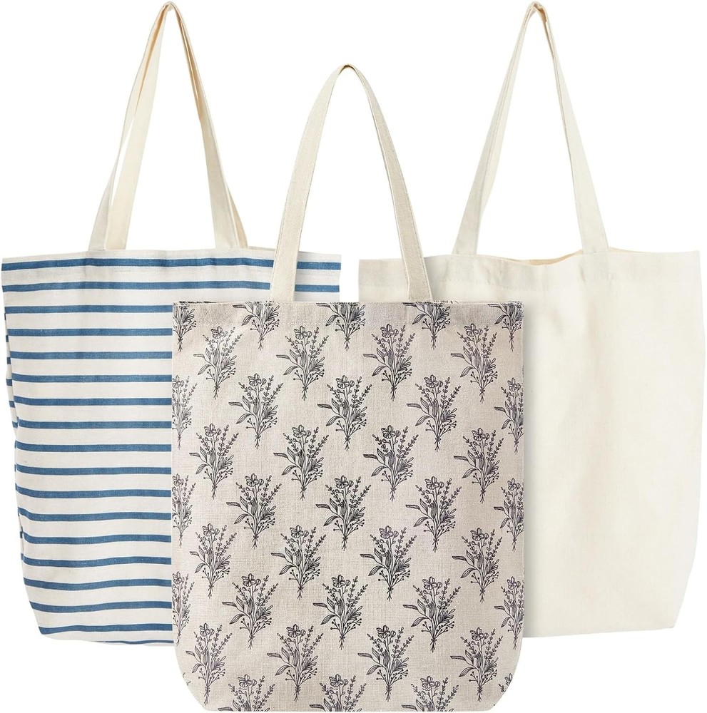Canvas Tote Bag Set Reusable Foldable