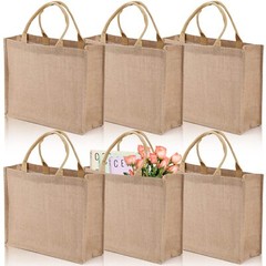 6 Pack Jute Tote Bag Burlap Gift Tote With Handle Grocery Shopping Bag For Diy W
