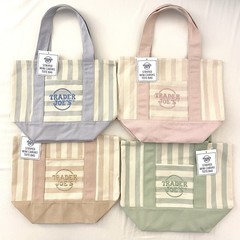 NEW Trader Joe’s Mini Tote Pastel Striped Canvas Summer Pink Blue Green Beige