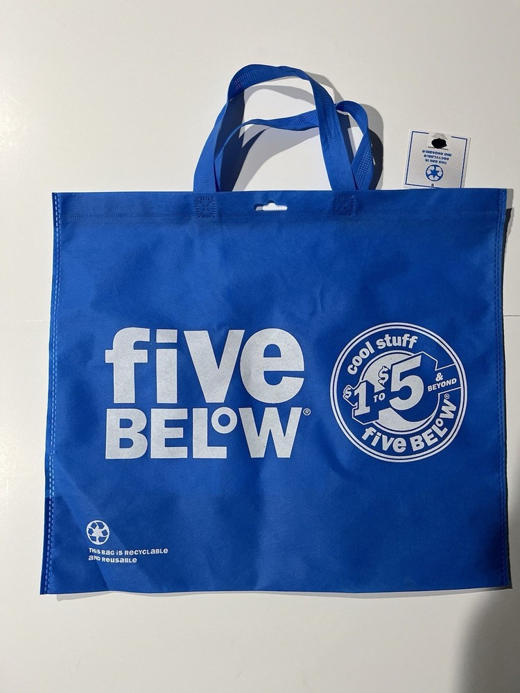 10 Reusable SHOPPING Tote Bags BLUE Handles “LET GO AND HAVE FUN” 18×16” 5below