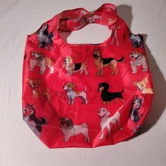 BeeGreen Reusable Nylon Shopping Tote Red Bag with Dogs All Over