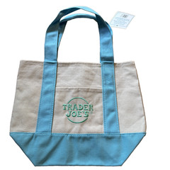 Trader Joe’s 2025 Pastel Mini Canvas Reusable Tote Bag, Baby Blue
