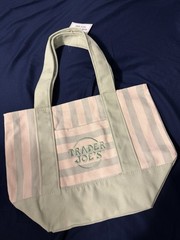 Trader Joe’s Small Reusable Tote Bag Green & White Striped Polyester/Cotton