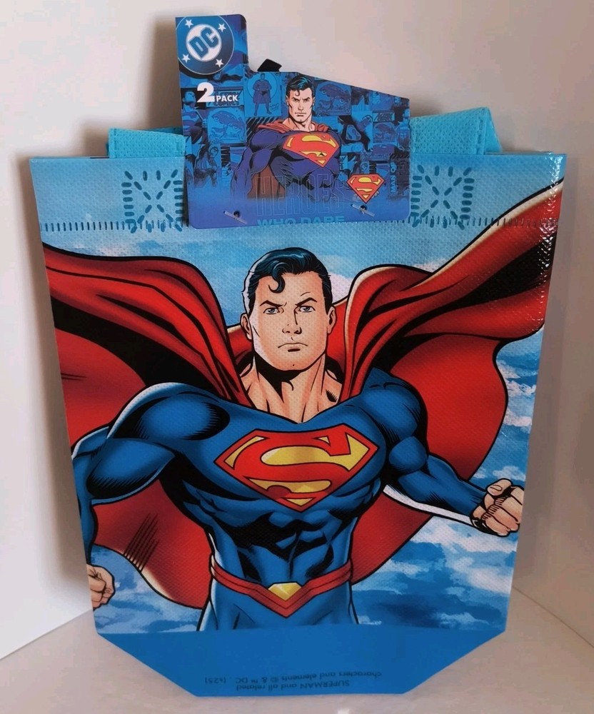 DC Comics SUPERMAN 2-Pack Blue Mini Reusable Tote/Shopping Bags NEW Free Ship!