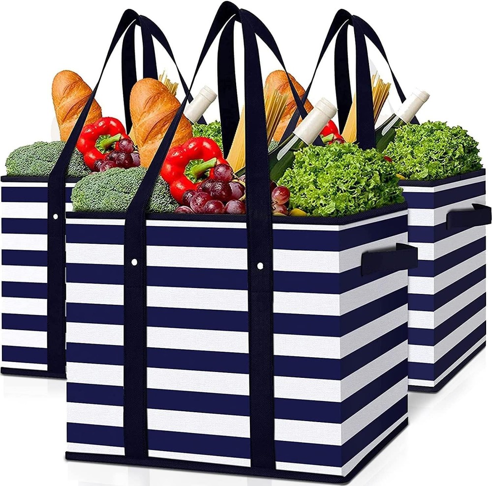3 Pack Reusable Grocery Bags Large Water Resistant Grocery Collapsible Heavy …