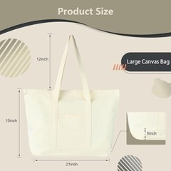 Canvas Tote Bag with External Pocket Extra Large Canvas Tote Bag Heavy Duty