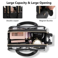 Ethereal Clear Makeup Bag, Large Opening TSA Approved Toiletry Bag Black