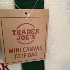 Trader Joe’s Mini Canvas Tote Bag Green/Beige Cotton Blend Reusable Strap