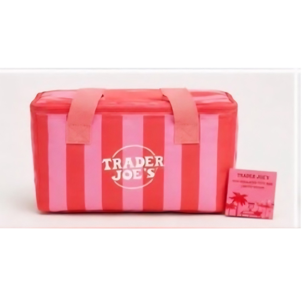 Trader Joe’s Insulated Zippered Reusable Bag Pink/Red Stripe 45 qt