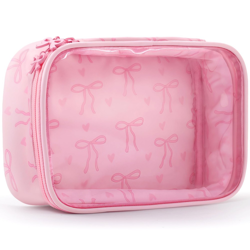 Estedro Clear Makeup Bag Cute Travel Pink Bow Cosmetic for Women